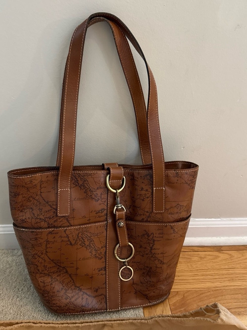 Patricia Nash Leather Espelette Bucket Tote Signature Map